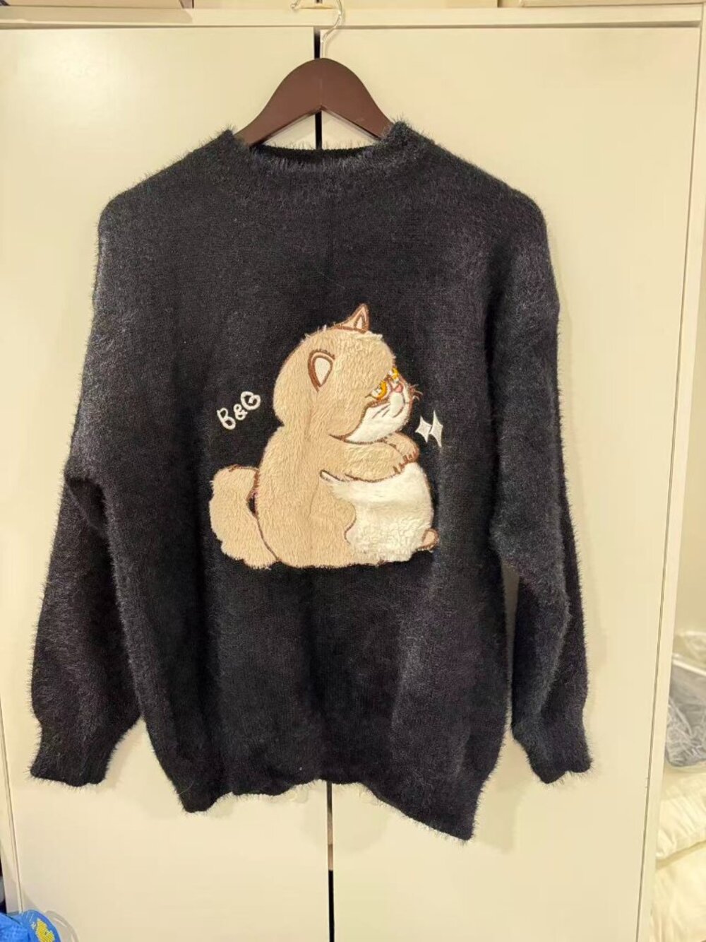 Black Unisex creckneck Cat Sweater